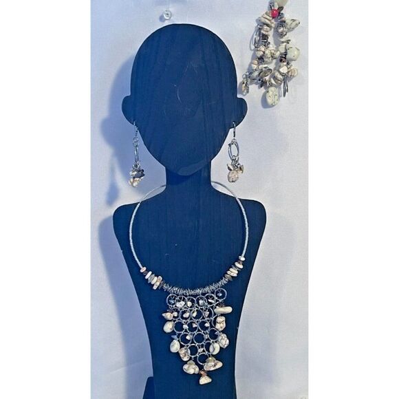 Necklace, earrings, Bracelet set White stone silvertone - Picture 1 of 5